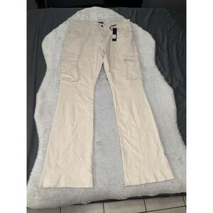 New Fashion Nova Men Kenny Stacked Skinny Flared Cargo Pants Offwhite Size 40